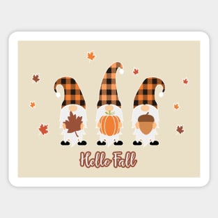 Say Hello Fall with cute gnomes with fall leaves Sticker